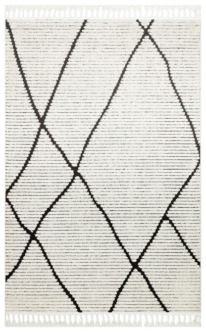 White Black Soft Textured Antiallergic Modern Scandinavian Carpet with Ethnic Knitted Patterns