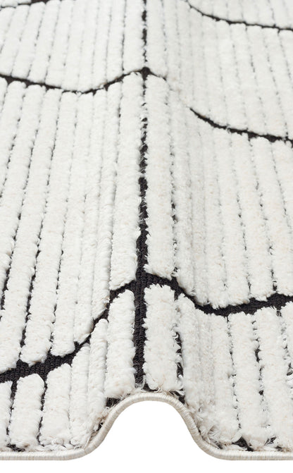 White Black Soft Textured Antiallergic Modern Scandinavian Carpet with Ethnic Knitted Patterns