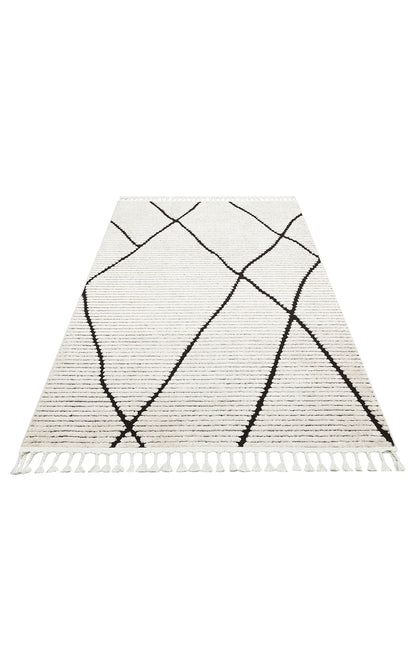 White Black Soft Textured Antiallergic Modern Scandinavian Carpet with Ethnic Knitted Patterns