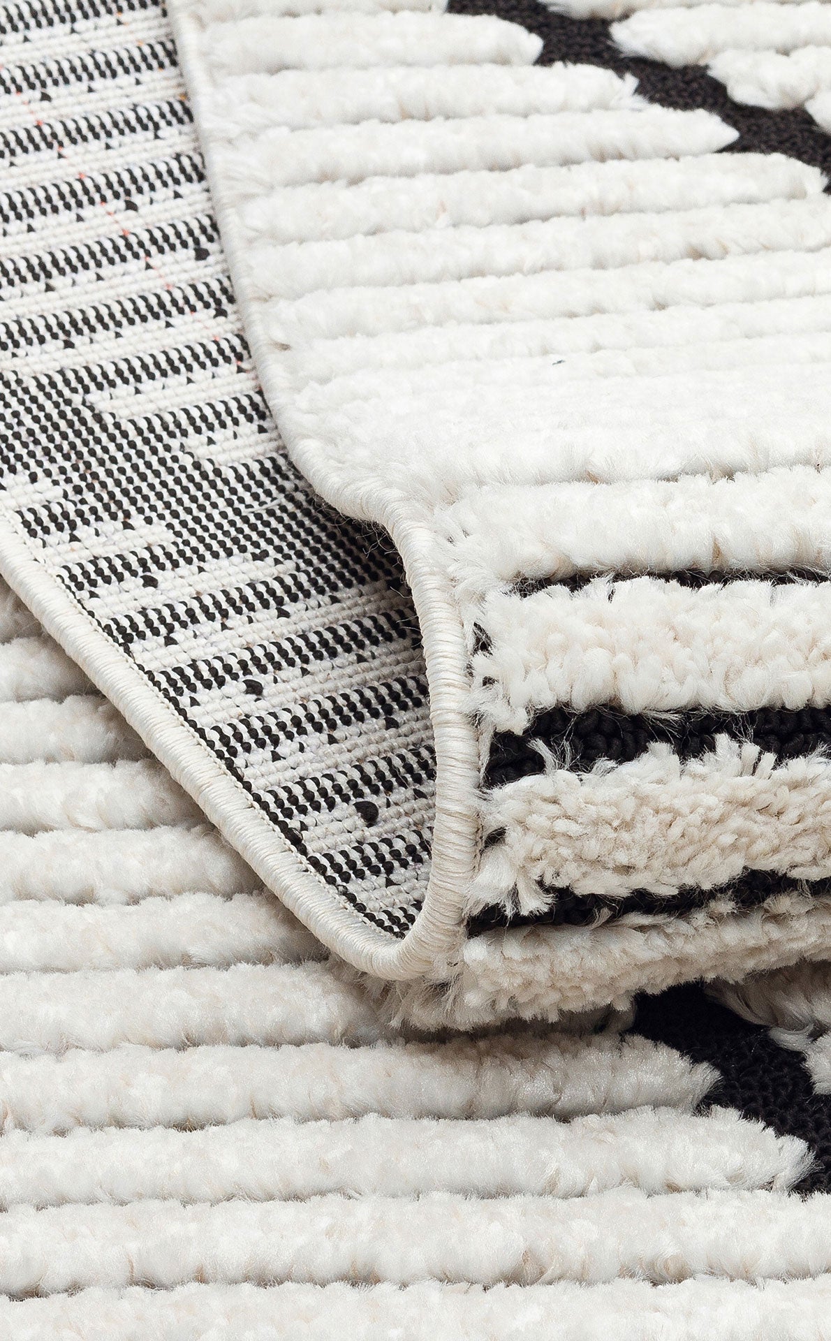 White Black Soft Textured Antiallergic Modern Scandinavian Carpet with Ethnic Knitted Patterns