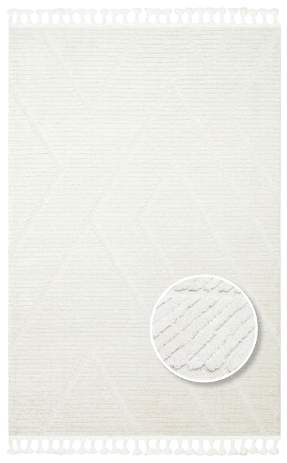 Antiallergic Modern Scandinavian Carpet with White Soft Texture Ethnic Knitted Patterns