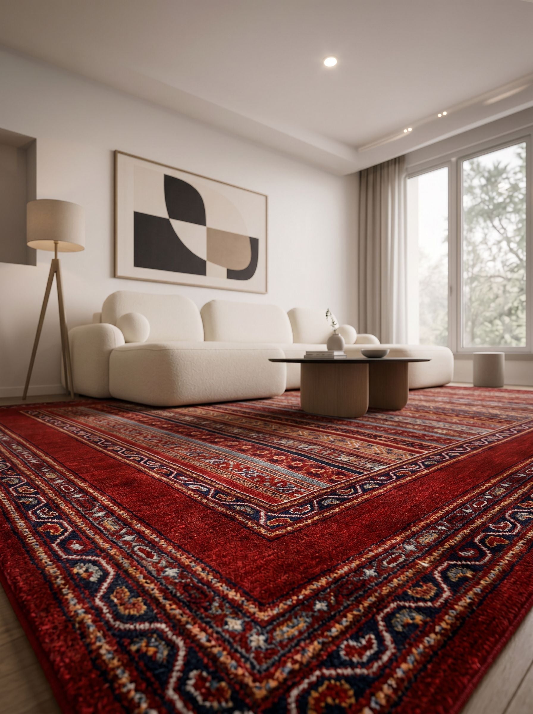 Anatolia Kırmızı Etnik Motifli Kadifemsi Makine Halısı | Salon Oturma Odası Mutfak Koridor Yolluk Halı Premium Lüks