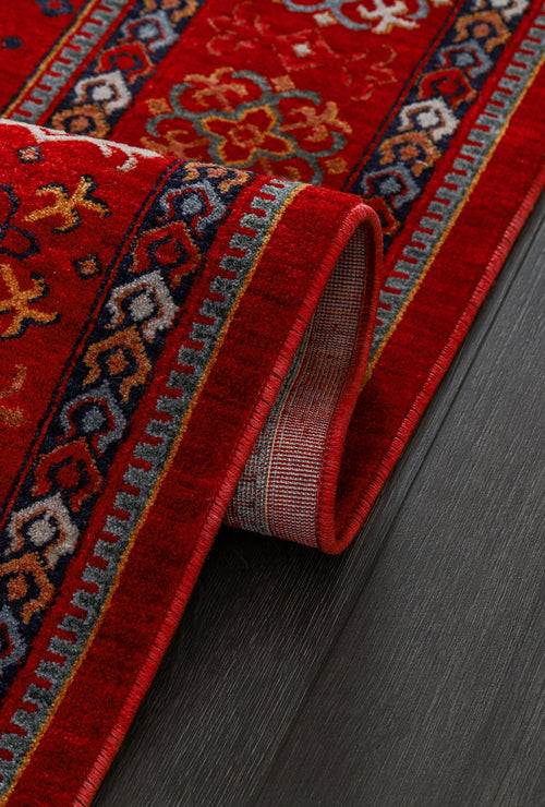 Anatolia Kırmızı Geometrik Desenli Sıcak Dokulu Makine Halısı | Salon Oturma Odası Mutfak Koridor Yolluk Halı Premium
