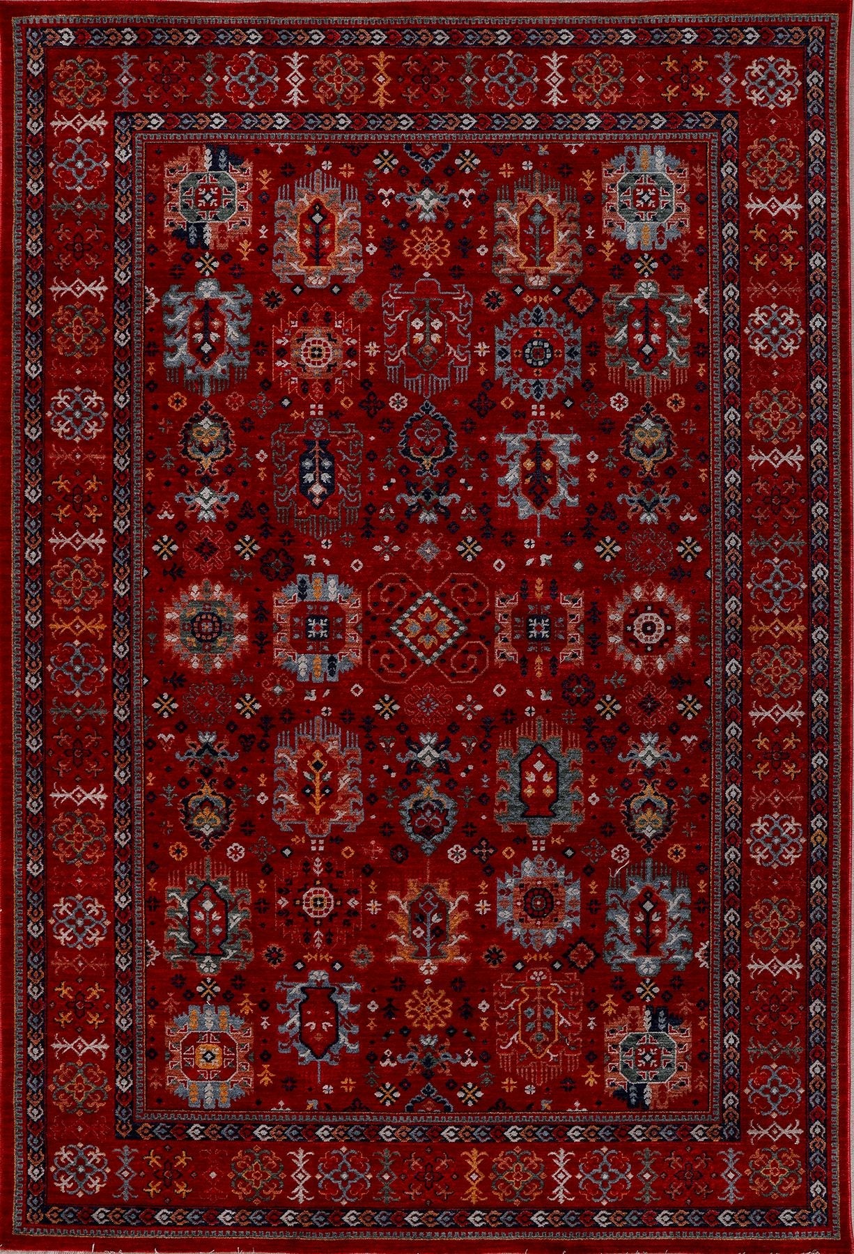 Anatolia Kırmızı Geometrik Desenli Sıcak Dokulu Makine Halısı | Salon Oturma Odası Mutfak Koridor Yolluk Halı Premium