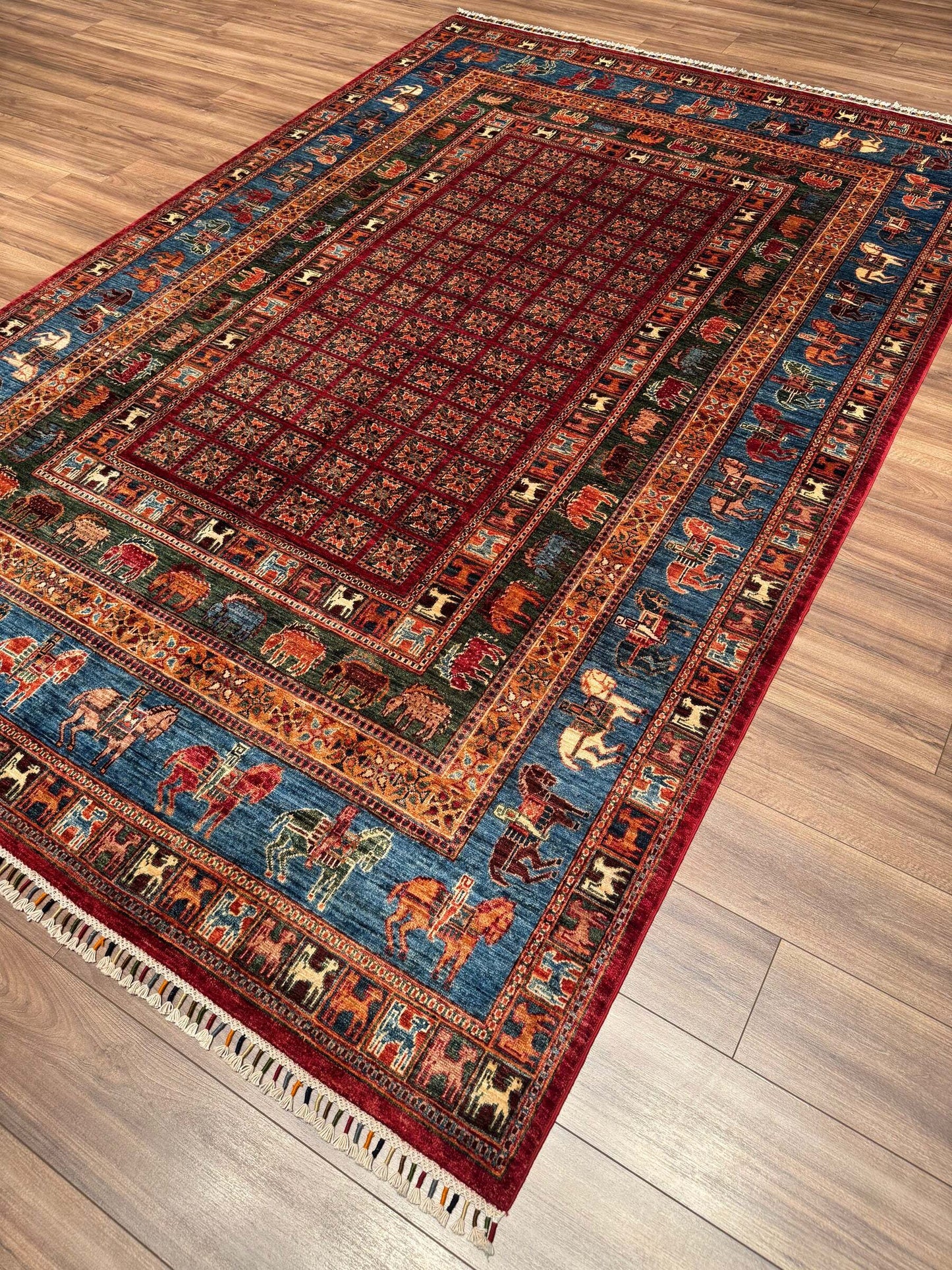Pazyryk Handwoven Root Dye Wool Rug 200x310 Turkish Knot Original Historical Pattern - Multicolored