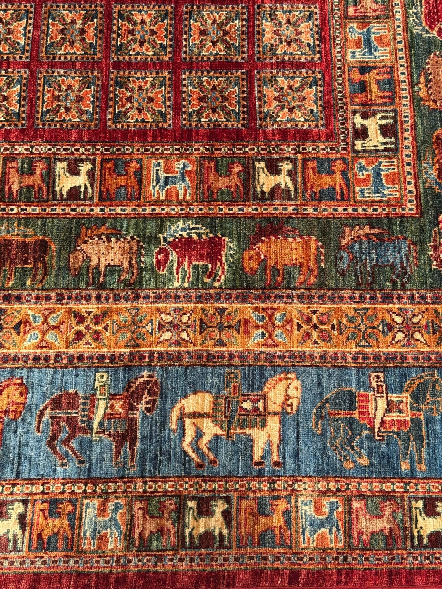 Pazyryk Handwoven Root Dye Wool Rug 200x310 Turkish Knot Original Historical Pattern - Multicolored