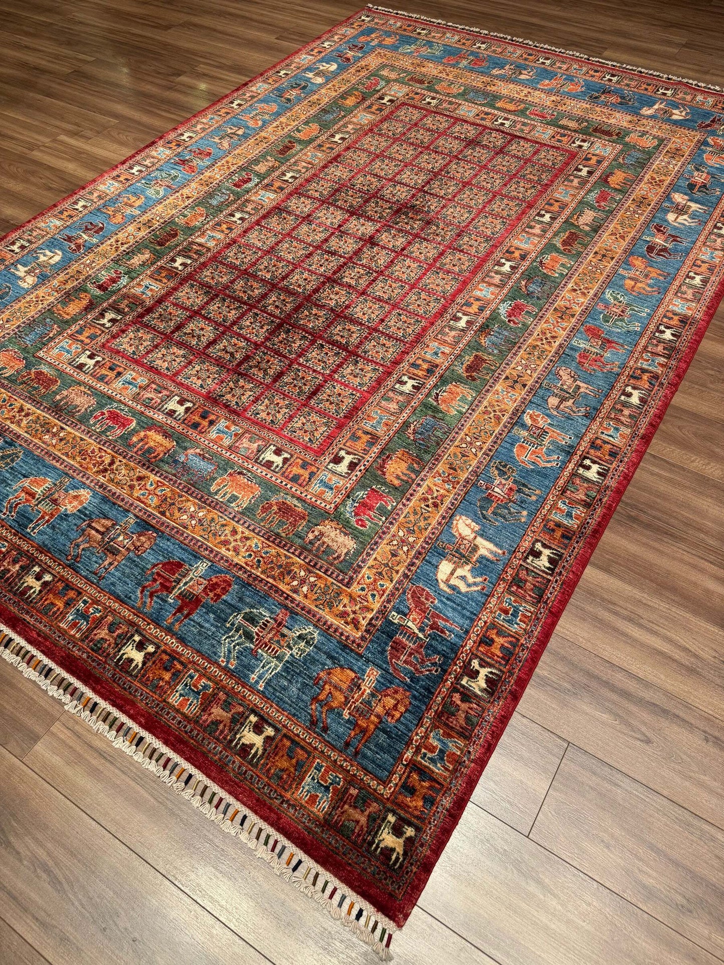 Pazyryk Handwoven Root Dye Wool Rug 200x310 Turkish Knot Original Historical Pattern - Multicolored