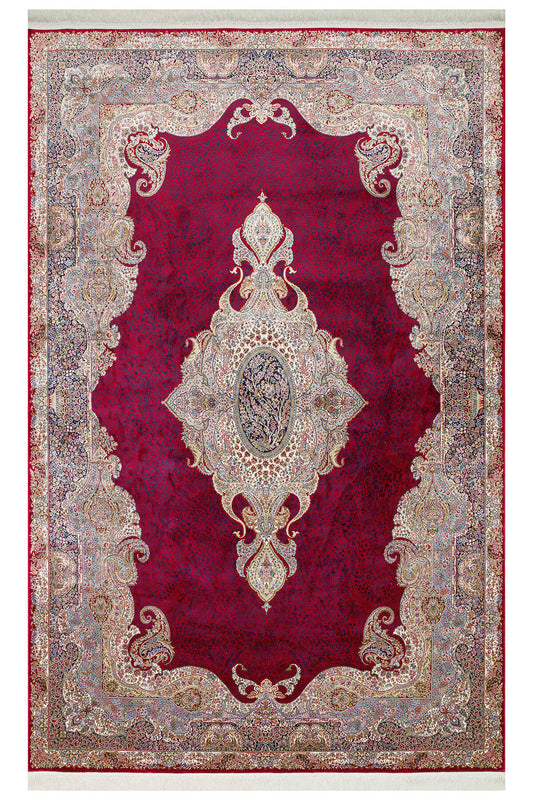 İpek Harem Serisi Bambu İplik Bordo Salon Halısı Klasik Desenli Sık Dokuma Doğal Yumuşak Dokulu