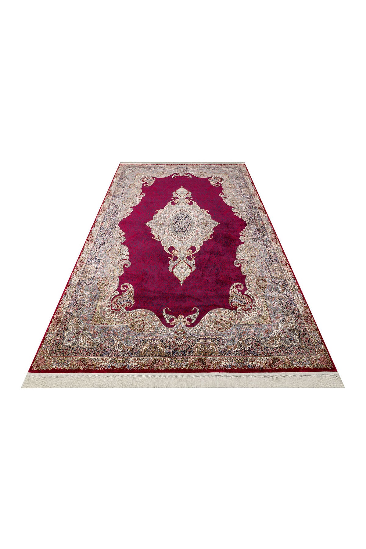 İpek Harem Serisi Bambu İplik Bordo Salon Halısı Klasik Desenli Sık Dokuma Doğal Yumuşak Dokulu