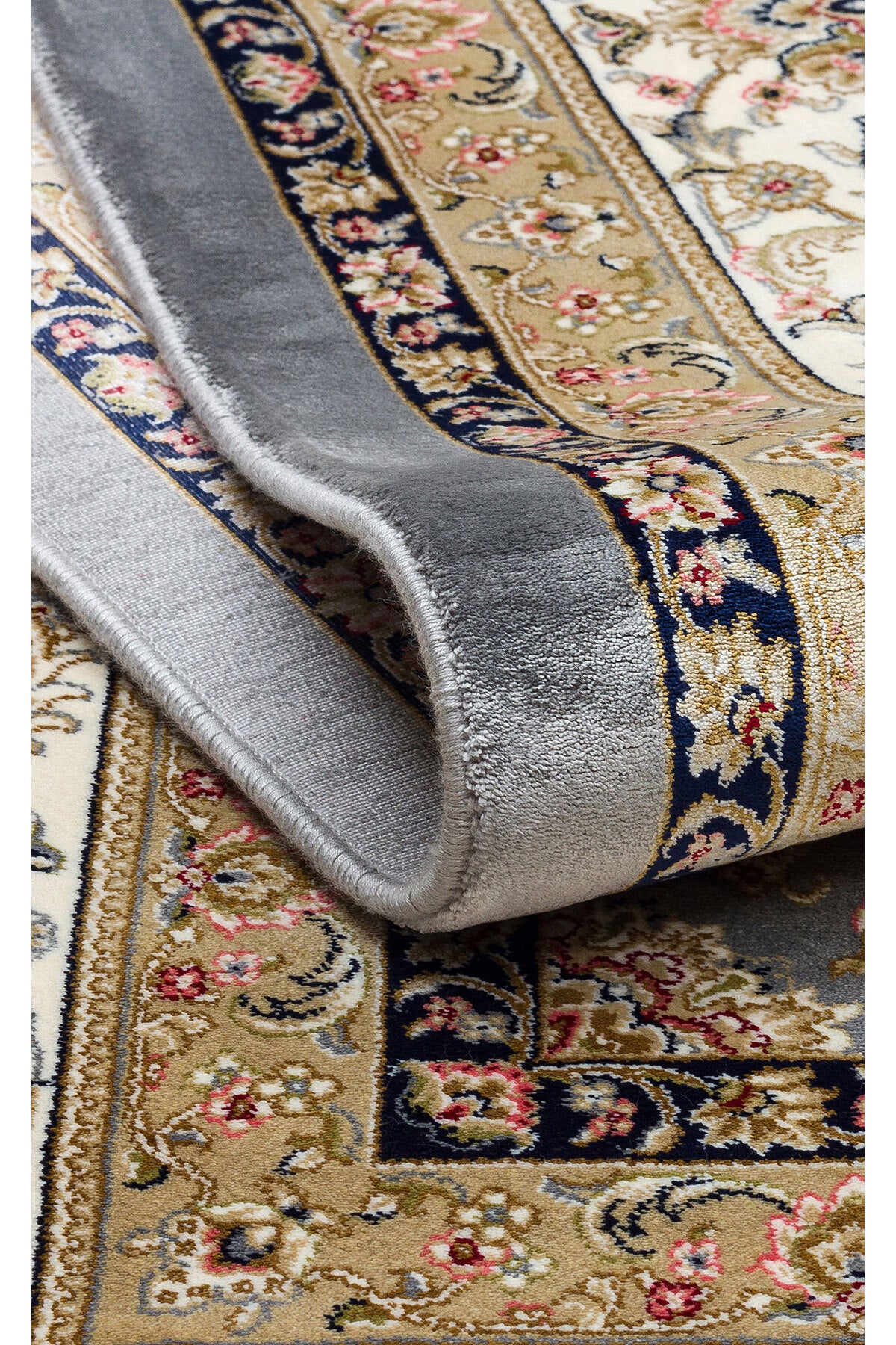 İpek Harem Serisi Bambu İplik Gri Krem Salon Halısı Klasik Desenli Sık Dokuma Doğal Yumuşak Dokulu