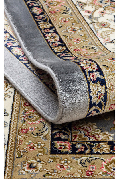 İpek Harem Serisi Bambu İplik Gri Krem Salon Halısı Klasik Desenli Sık Dokuma Doğal Yumuşak Dokulu