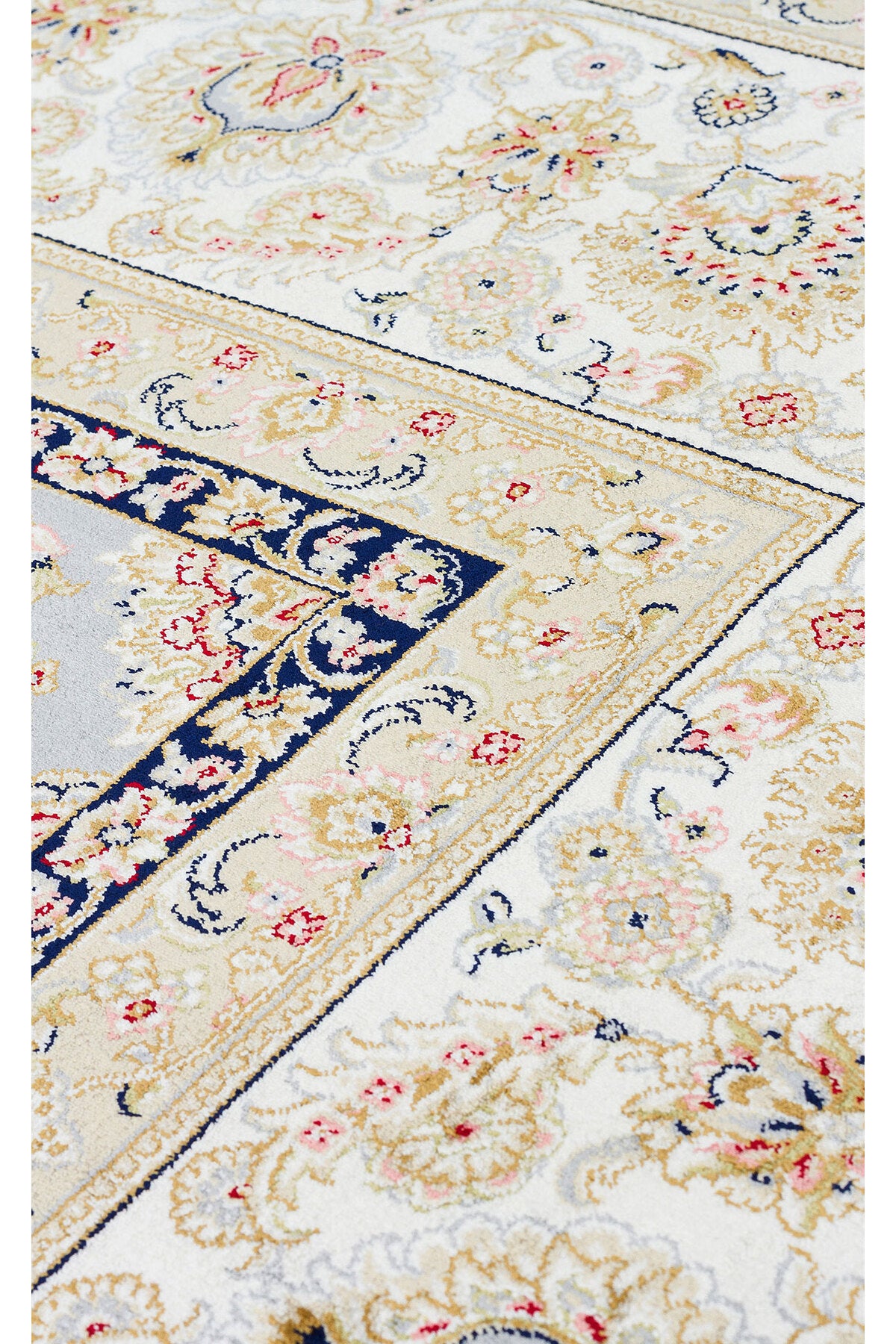 İpek Harem Serisi Bambu İplik Gri Krem Salon Halısı Klasik Desenli Sık Dokuma Doğal Yumuşak Dokulu