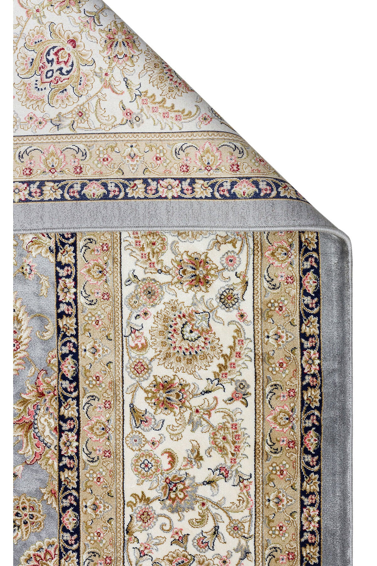 İpek Harem Serisi Bambu İplik Gri Krem Salon Halısı Klasik Desenli Sık Dokuma Doğal Yumuşak Dokulu