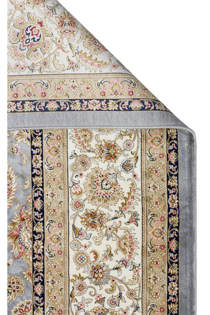 İpek Harem Serisi Bambu İplik Gri Krem Salon Halısı Klasik Desenli Sık Dokuma Doğal Yumuşak Dokulu