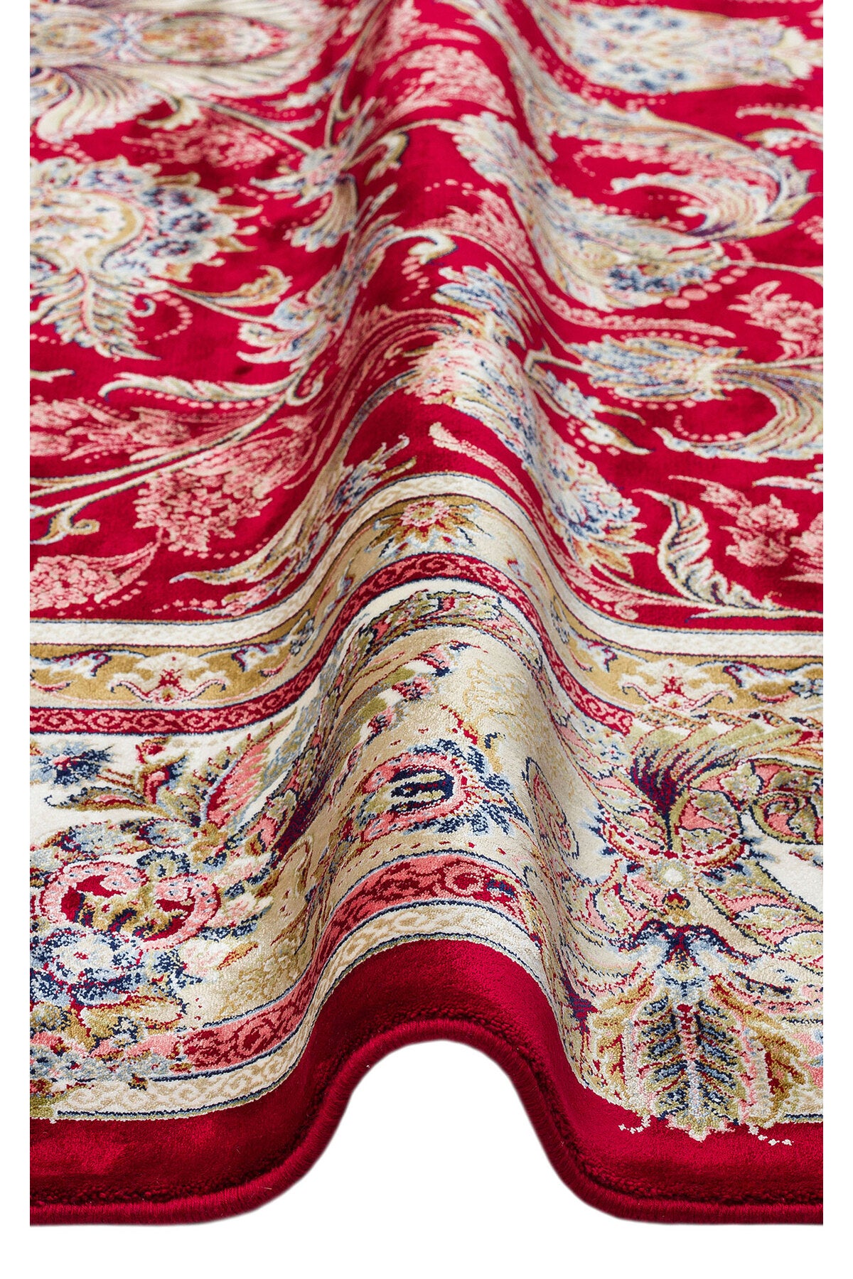 İpek Harem Serisi Bambu İplik Kırmızı Salon Halısı Klasik Desenli Sık Dokuma Doğal Yumuşak Dokulu