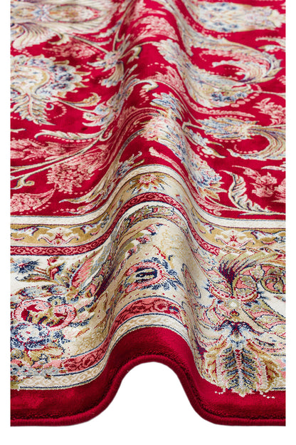 İpek Harem Serisi Bambu İplik Kırmızı Salon Halısı Klasik Desenli Sık Dokuma Doğal Yumuşak Dokulu