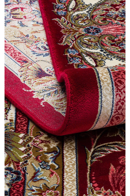 İpek Harem Serisi Bambu İplik Kırmızı Salon Halısı Klasik Desenli Sık Dokuma Doğal Yumuşak Dokulu