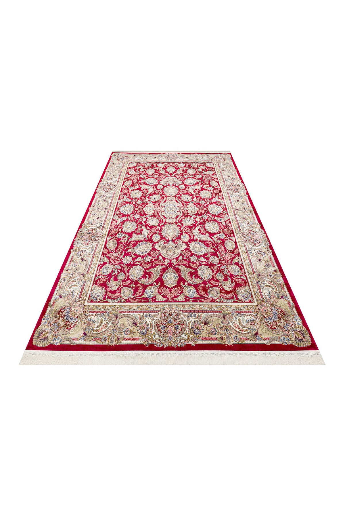 İpek Harem Serisi Bambu İplik Kırmızı Salon Halısı Klasik Desenli Sık Dokuma Doğal Yumuşak Dokulu