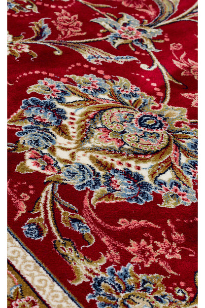 İpek Harem Serisi Bambu İplik Kırmızı Salon Halısı Klasik Desenli Sık Dokuma Doğal Yumuşak Dokulu