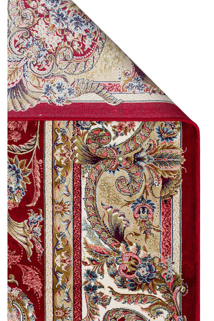 İpek Harem Serisi Bambu İplik Kırmızı Salon Halısı Klasik Desenli Sık Dokuma Doğal Yumuşak Dokulu