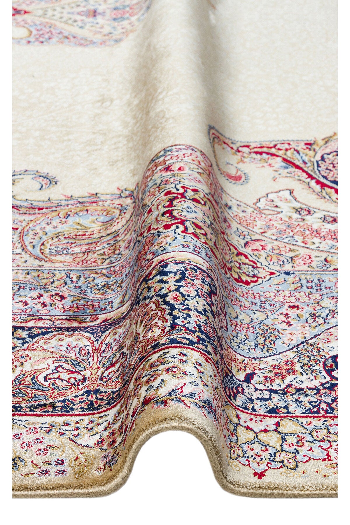 İpek Harem Serisi Bambu İplik Krem Salon Halısı Klasik Desen Sık Dokuma Doğal Yumuşak Dokulu