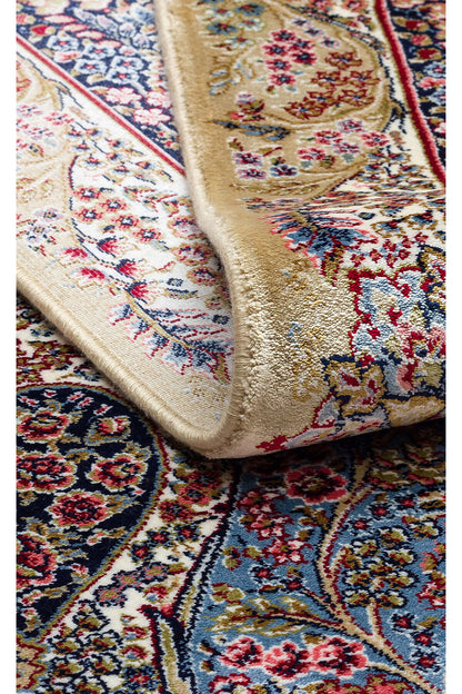 İpek Harem Serisi Bambu İplik Krem Salon Halısı Klasik Desen Sık Dokuma Doğal Yumuşak Dokulu