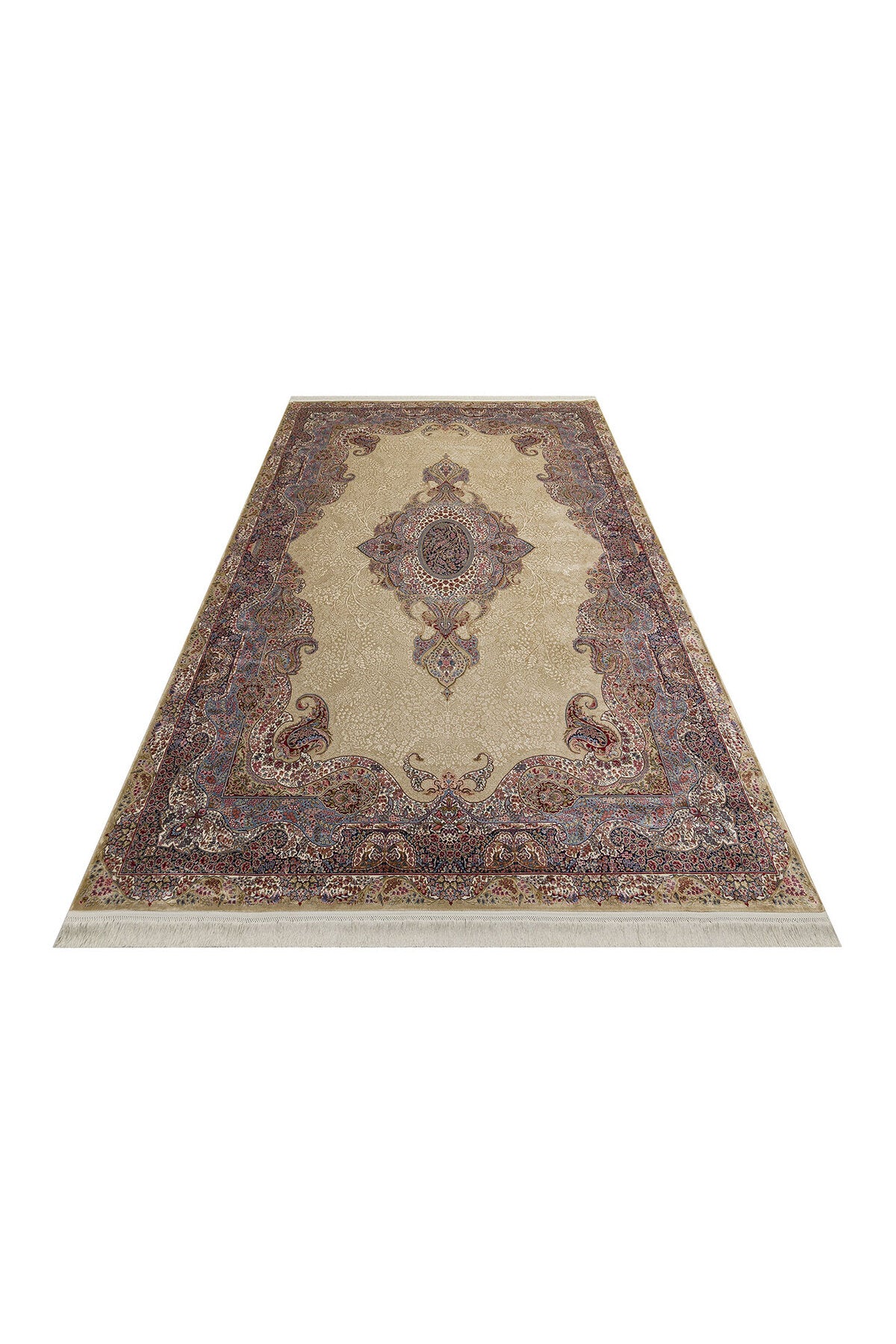 İpek Harem Serisi Bambu İplik Krem Salon Halısı Klasik Desen Sık Dokuma Doğal Yumuşak Dokulu