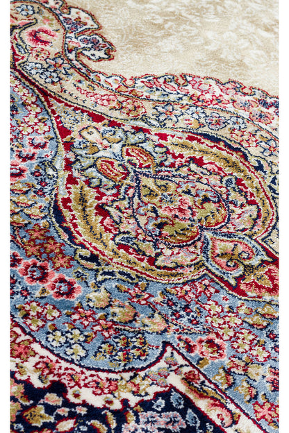 İpek Harem Serisi Bambu İplik Krem Salon Halısı Klasik Desen Sık Dokuma Doğal Yumuşak Dokulu