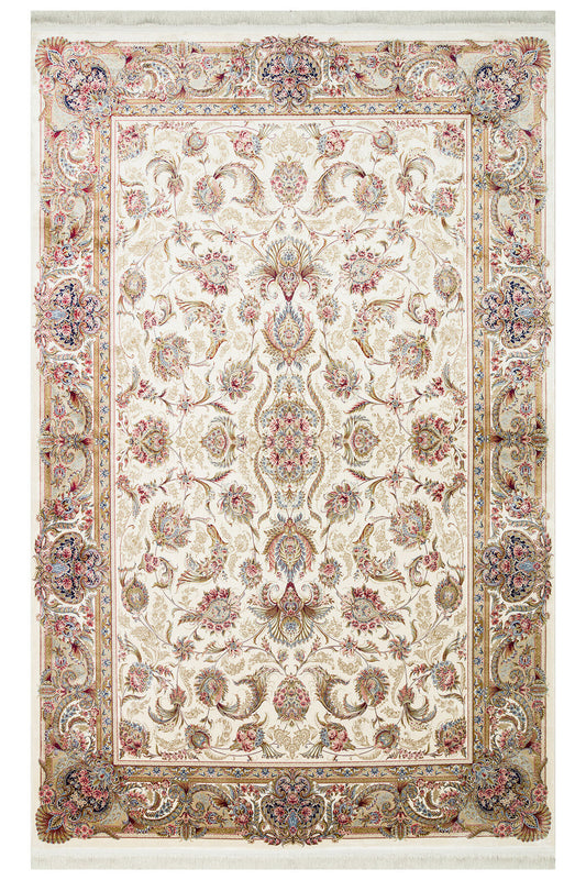 İpek Harem Serisi Bambu İplik Krem Salon Halısı Klasik Desenli Sık Dokuma Doğal Yumuşak Dokulu