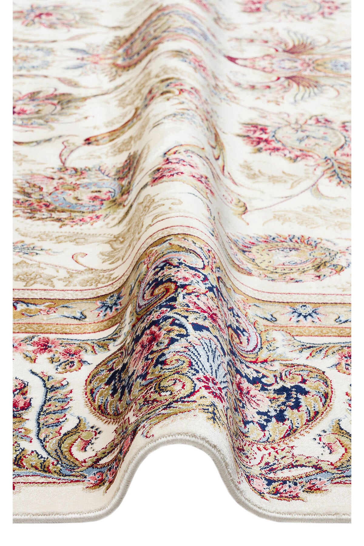 İpek Harem Serisi Bambu İplik Krem Salon Halısı Klasik Desenli Sık Dokuma Doğal Yumuşak Dokulu