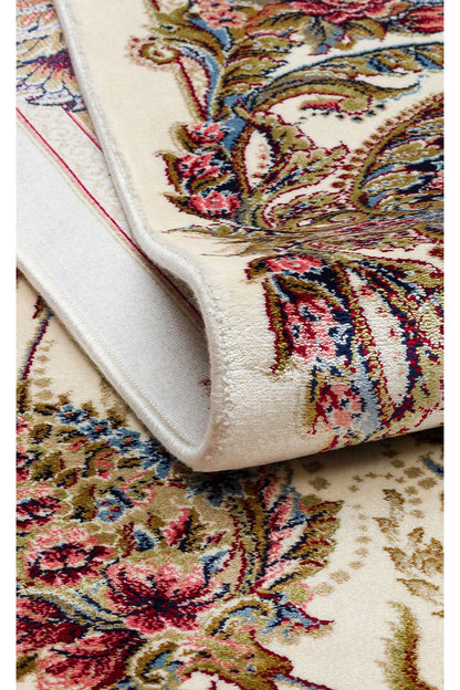 İpek Harem Serisi Bambu İplik Krem Salon Halısı Klasik Desenli Sık Dokuma Doğal Yumuşak Dokulu