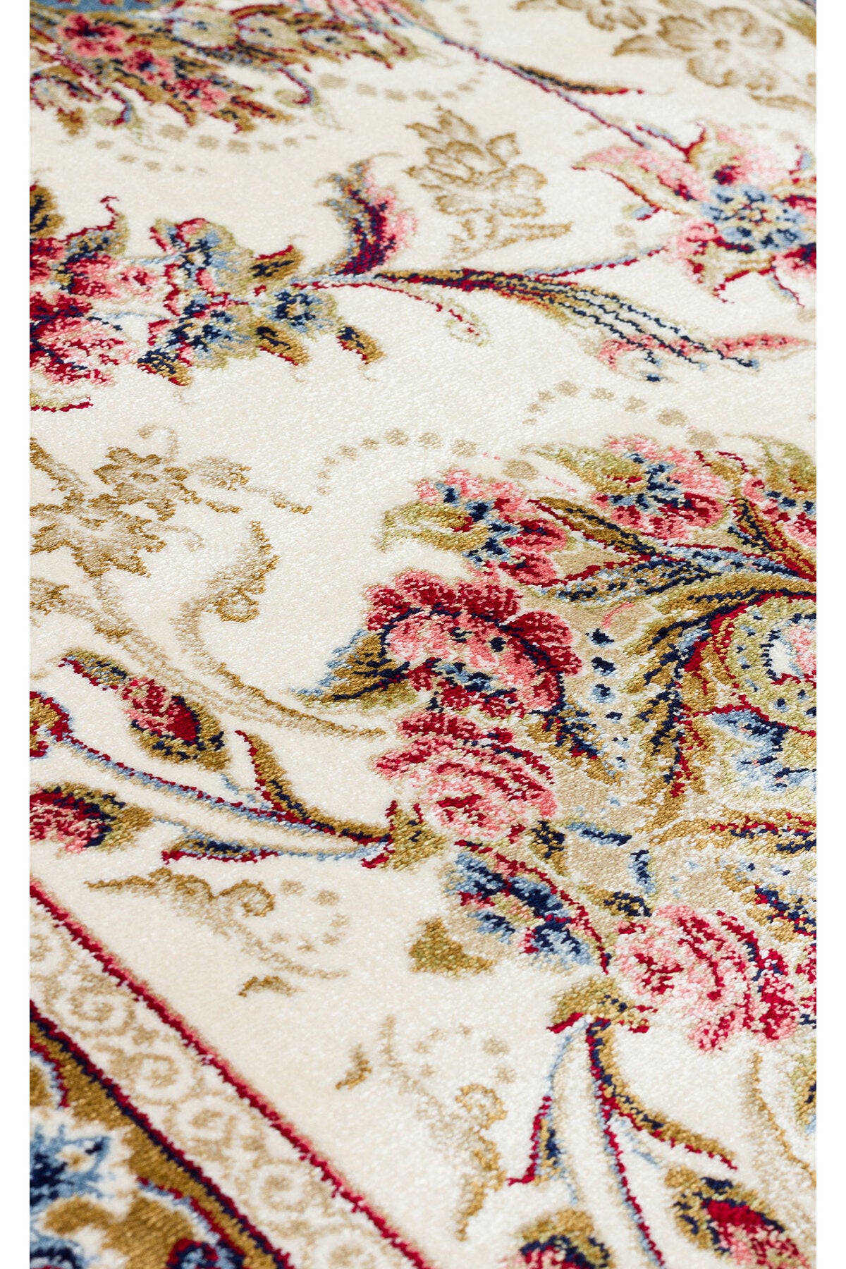 İpek Harem Serisi Bambu İplik Krem Salon Halısı Klasik Desenli Sık Dokuma Doğal Yumuşak Dokulu