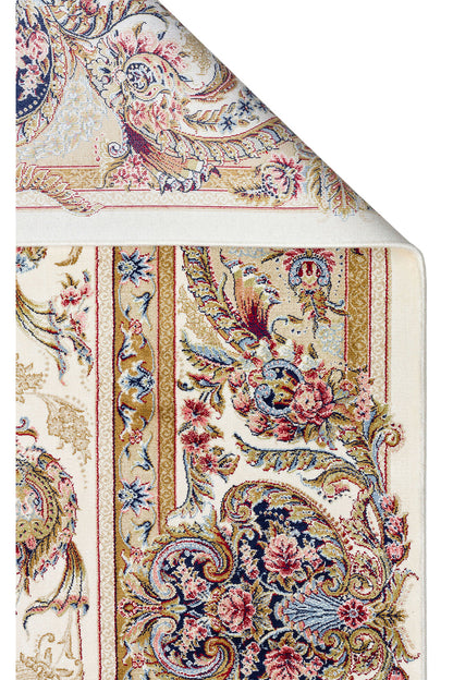 İpek Harem Serisi Bambu İplik Krem Salon Halısı Klasik Desenli Sık Dokuma Doğal Yumuşak Dokulu