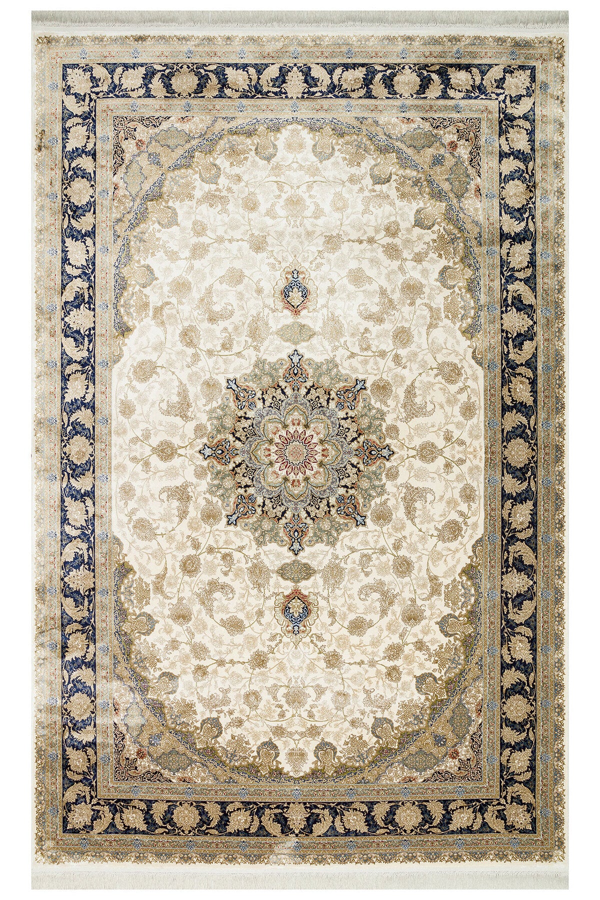 Silk Harem Series Bamboo Yarn Cream Living Room Rug, Classic Style Patterned, Tightly Woven, Naturally Soft Textured