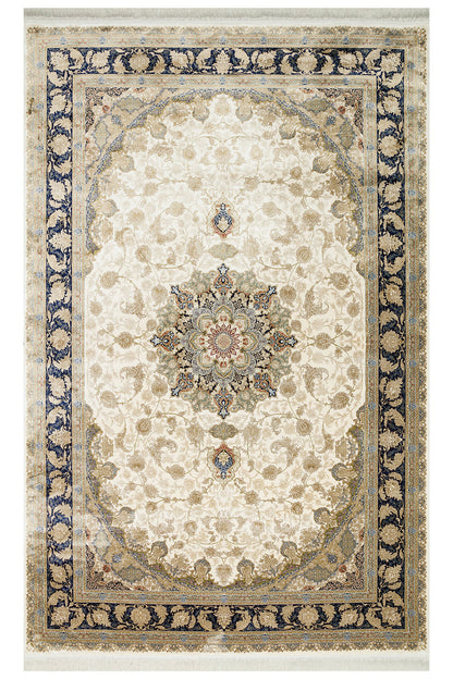 Silk Harem Series Bamboo Yarn Cream Living Room Rug, Classic Style Patterned, Tightly Woven, Naturally Soft Textured