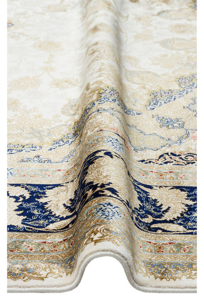 Silk Harem Series Bamboo Yarn Cream Living Room Rug, Classic Style Patterned, Tightly Woven, Naturally Soft Textured