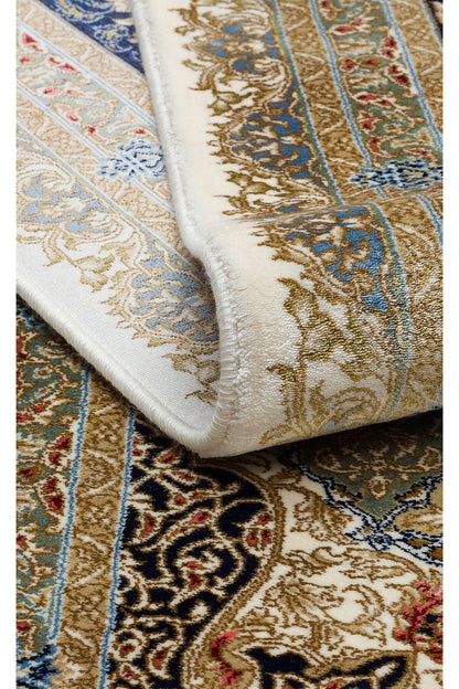 Silk Harem Series Bamboo Yarn Cream Living Room Rug, Classic Style Patterned, Tightly Woven, Naturally Soft Textured