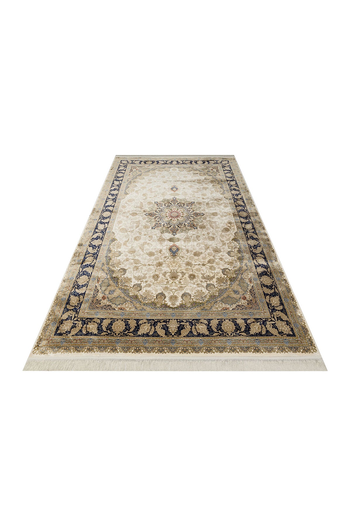 Silk Harem Series Bamboo Yarn Cream Living Room Rug, Classic Style Patterned, Tightly Woven, Naturally Soft Textured
