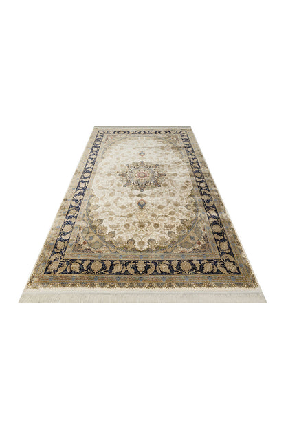 Silk Harem Series Bamboo Yarn Cream Living Room Rug, Classic Style Patterned, Tightly Woven, Naturally Soft Textured