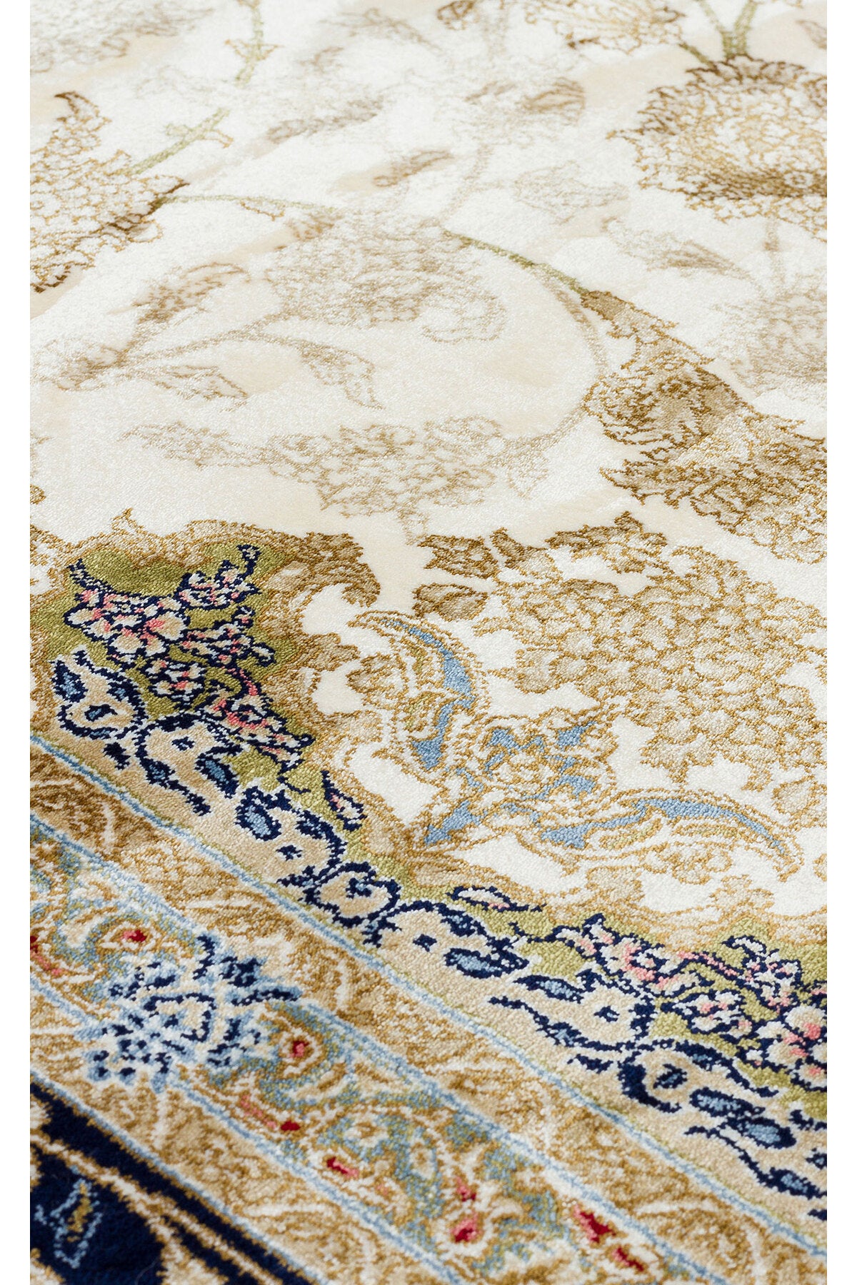 Silk Harem Series Bamboo Yarn Cream Living Room Rug, Classic Style Patterned, Tightly Woven, Naturally Soft Textured