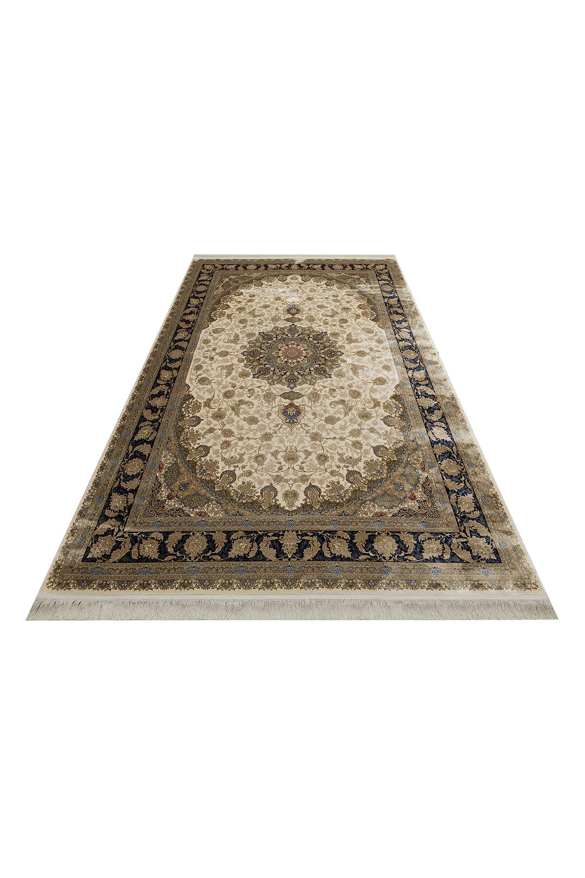 Silk Harem Series Bamboo Yarn Cream Living Room Rug, Classic Style Patterned, Tightly Woven, Naturally Soft Textured