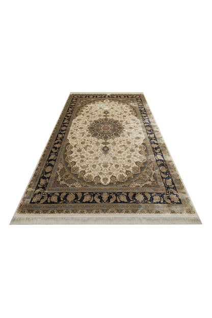 Silk Harem Series Bamboo Yarn Cream Living Room Rug, Classic Style Patterned, Tightly Woven, Naturally Soft Textured