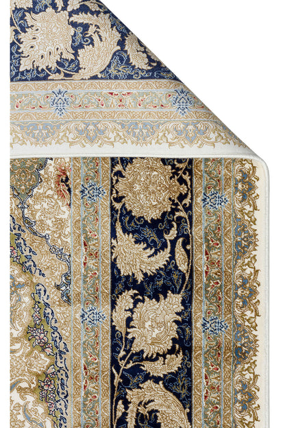 Silk Harem Series Bamboo Yarn Cream Living Room Rug, Classic Style Patterned, Tightly Woven, Naturally Soft Textured