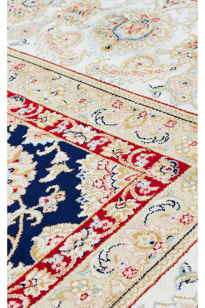 İpek Harem Serisi Bambu İplik Lacivert Krem Salon Halısı Klasik Desen Sık Dokuma Doğal Yumuşak Doku