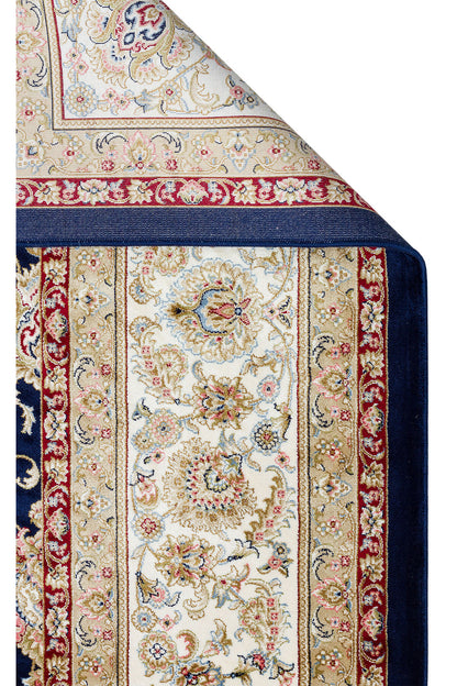 İpek Harem Serisi Bambu İplik Lacivert Krem Salon Halısı Klasik Desen Sık Dokuma Doğal Yumuşak Doku