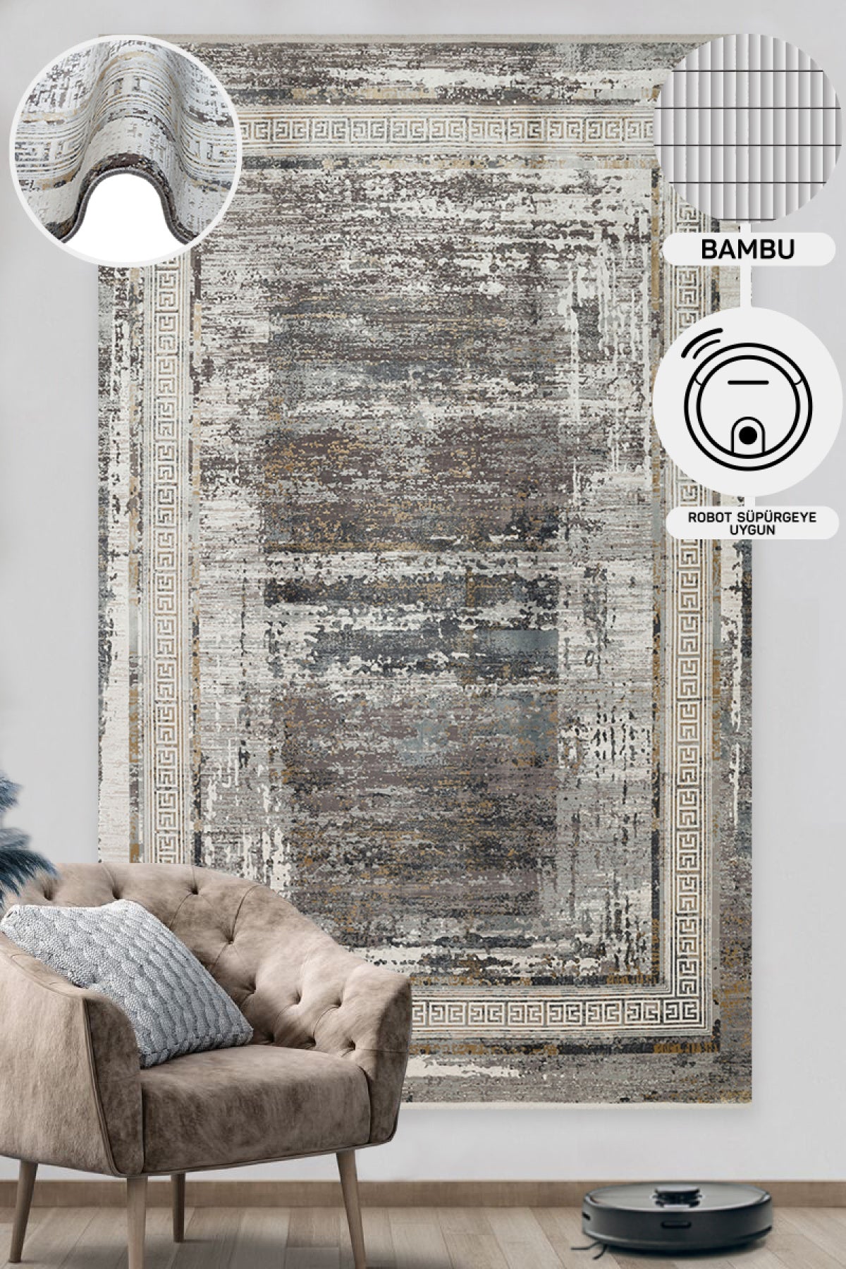 Luminous Bamboo Natural High Quality Closely Woven ModernHigh Low Texture Gray Beige Living Room Carpet