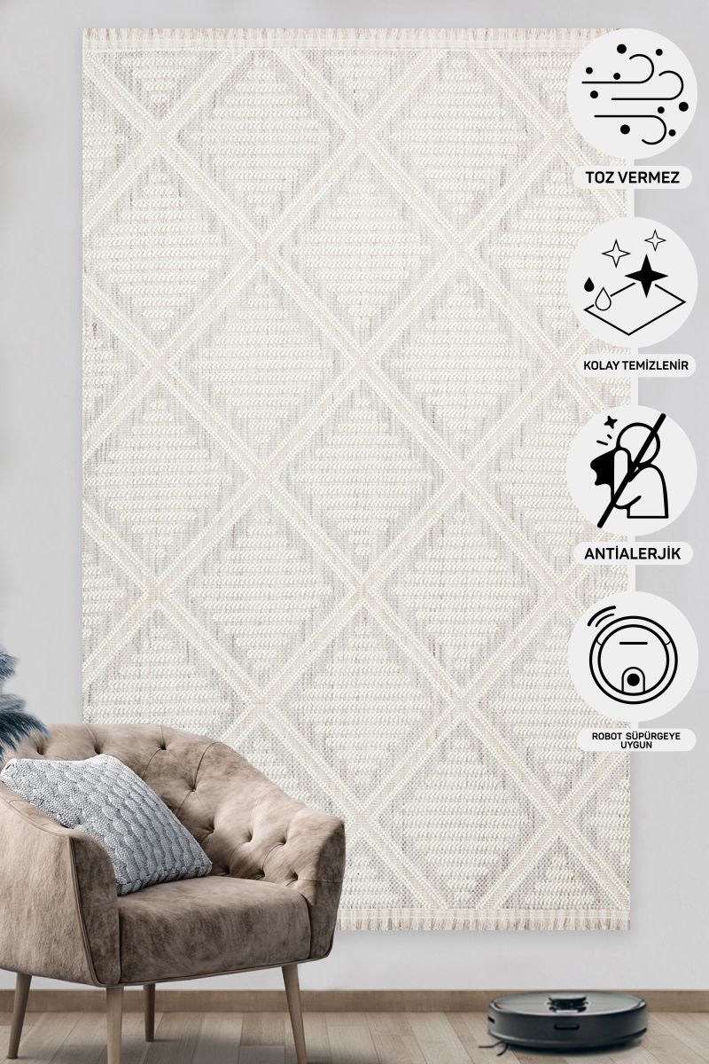 Scandinavian Knitted Loop Woven Antiallergic Modern Gray Cream Machine Made Carpet for Living Room Kitchen Hallway