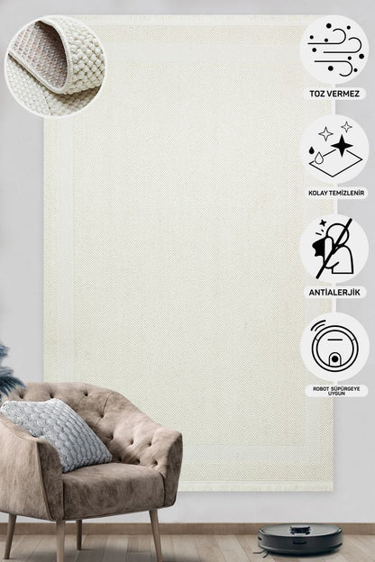 Scandinavian Knit Loop Woven Antiallergic Modern Cream Machine Made Carpet for Living Room Kitchen Hallway