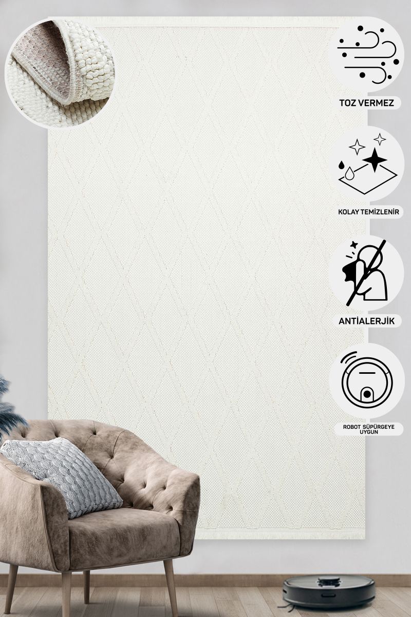 Scandinavian Knit Loop Woven Antiallergic Modern Cream Machine Made Carpet for Living Room Kitchen Hallway