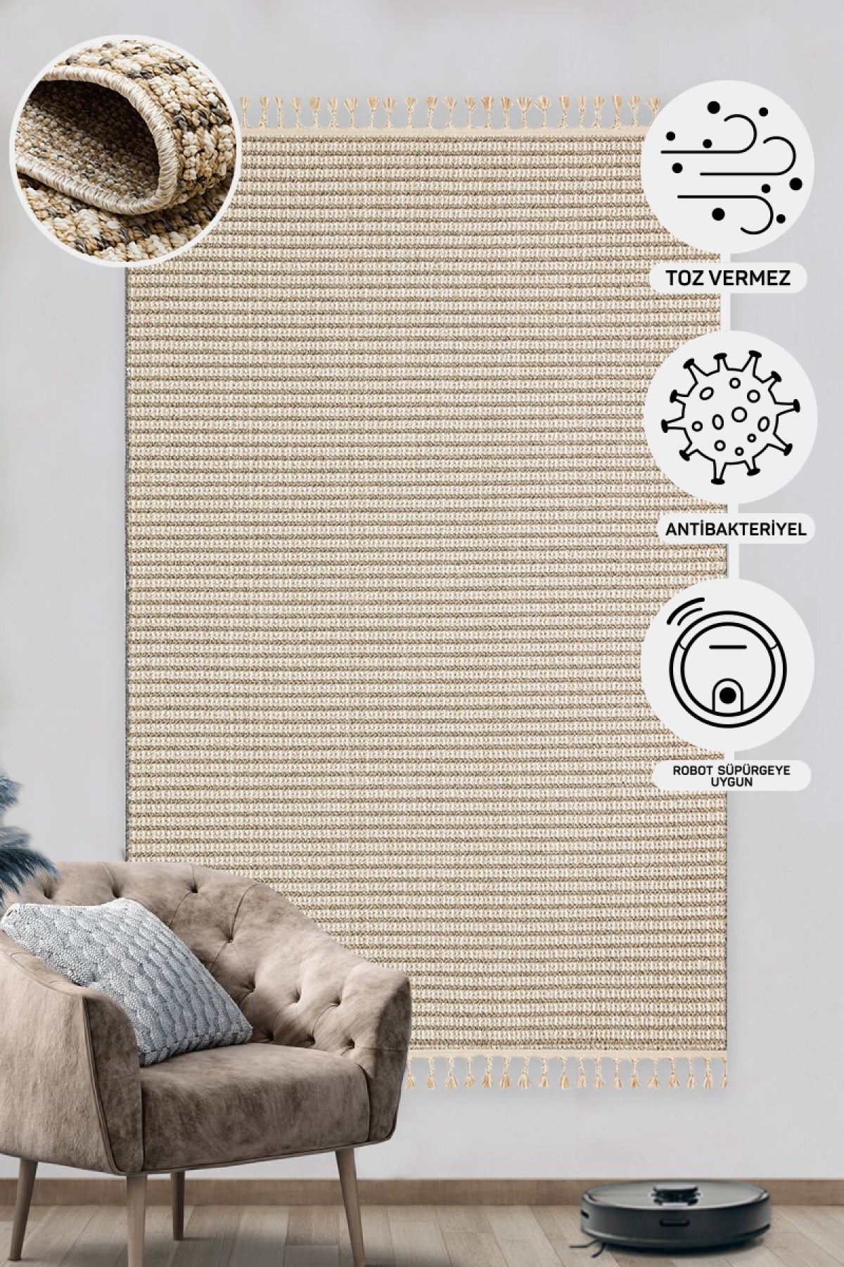 Scandinavian Knitted Loop Modern Soft Textured Antiallergic Beige Living Room Kitchen Hallway Carpet